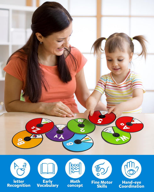 Coogam Interactive Alphabet Spinning Card for Toddler, ABC Letters Numbers Learning Game, Montessori Toy Gift