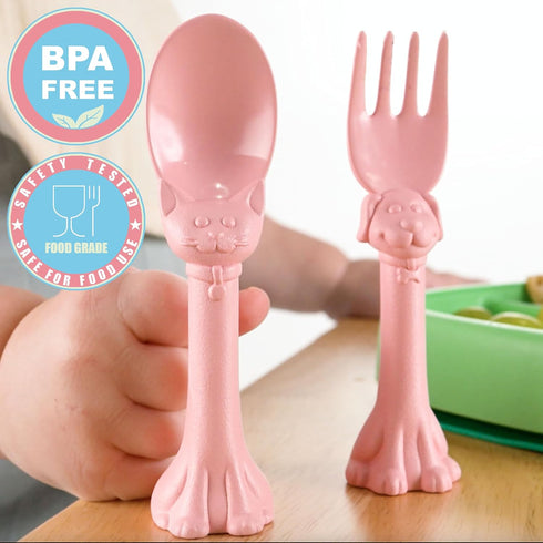 Set (2 Pack) 3D Made in USA Spoon la la Toddler Utensils & Board Book - Spoon & Fork for Kids, Self-Standing Ergonomic