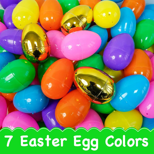 100 2.4" 6 PCS Plastic Easter Eggs with Golden Eggs, Empty Fillable Bright Colorful Eggs for Kids Boys Girls Easter