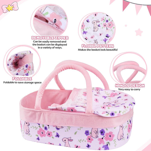 BABESIDE 8 Pcs Reborn Baby Doll Clothes with Bassinet for 17-22 Inch Baby Dolls, Outfit Accessories