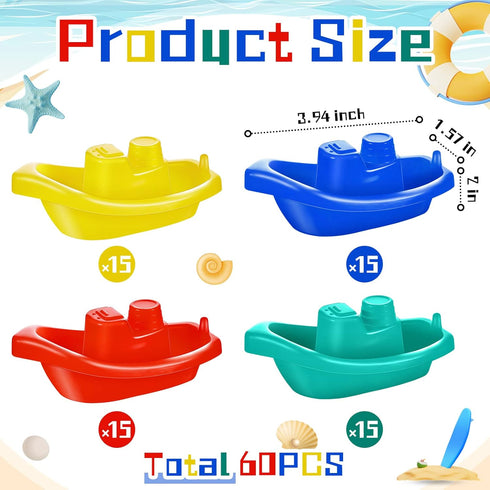 60 Summer 4 Woanger Pcs Little Boat Bath Toys Stackable Floating Plastic Toys for Baby and Toddler Pool and Bathtub