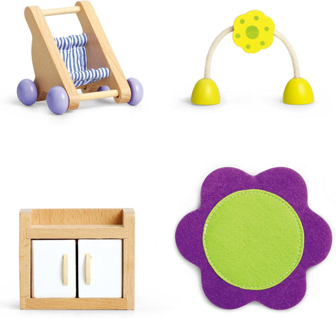 Set Playset Hape Wooden Doll House Furniture Baby's Room with Baby| Pretend for Kids Wooden Dollhouse