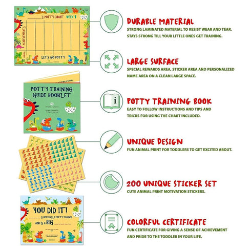 ATHENA FUTURES Potty Training Chart for Toddlers - Dinosaur Design Sticker Chart with Certificate and Instruction