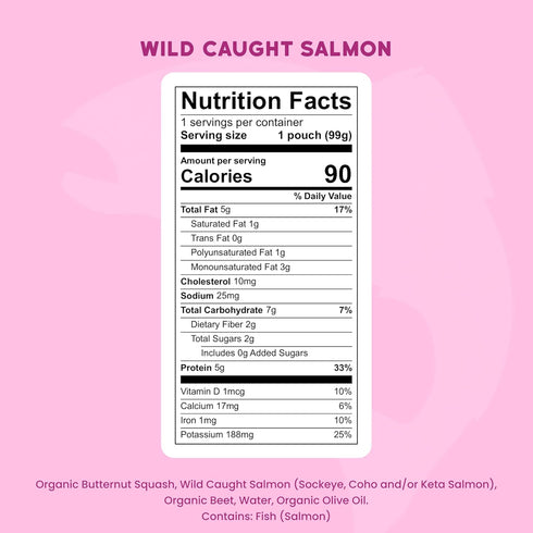 6+ Nutrient-Packed 5g 3.5 Oz, Pack 12 Serenity Kids Months Salmon Baby Food Pouches - No Added Sugar Snacks