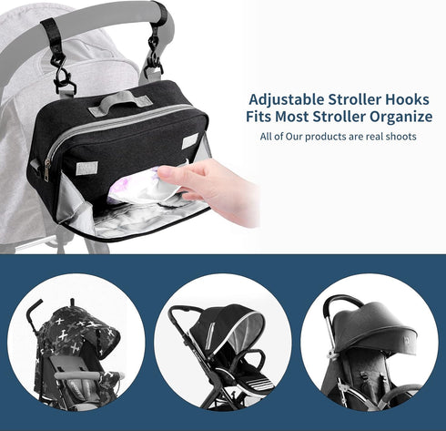 TRENDPLAY Small Diaper Bag - Mini Stroller Organizer Caddy with Wipe Pockets, Fits All Strollers, Black