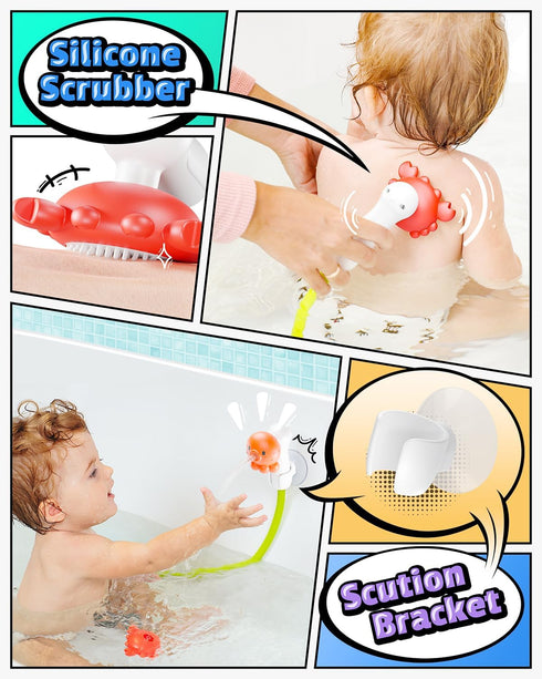 6-12 IPX7 HEMRLY Baby Bath Toys, LED Water Temperature Display, Bath Toys for Infants Months with Three Shower Heads