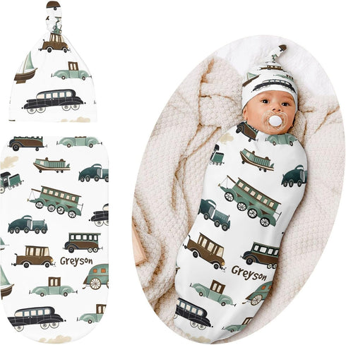 YallLocoMo Custom Newborn Swaddle Blankets Hat Seamless Car Sets Soft Baby Receiving Blanket