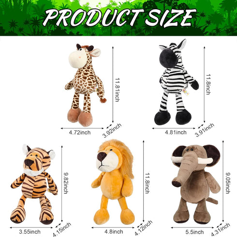 5 Pieces Safari Stuffed Animals Toy Set includes Lions Tigers Elephants Zebras and Giraffes 11.8 inch Wild Animals Soft Realistic Jungle Animals Toys for Boys, Girls, Adults