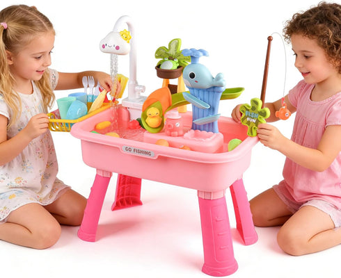 Mobelixy 3+ Upgraded Toddler Sand Water Table Toy with Electric Water Pump, Kids Sand Water with Faucet/Play Food
