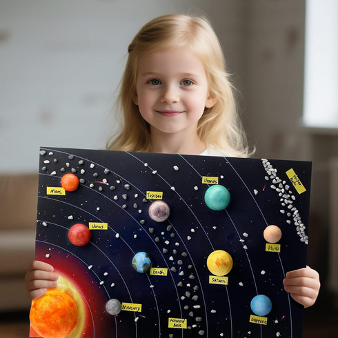 Innconee 20 10 12 2 Solar System Model Project Kit with Foam Ball LED Lights Pigment Brushes Solar System Background