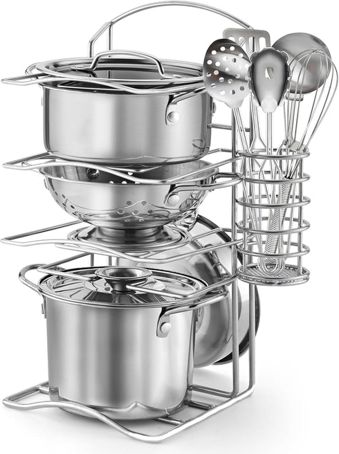 12Pcs Kids Pretend Play Kitchen Accessories Toy Stainless Steel Metal Pots and