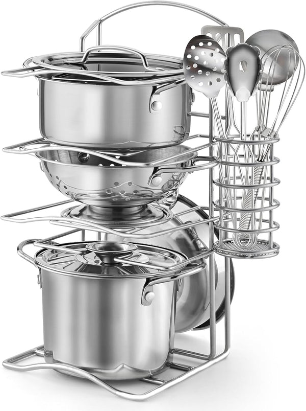 12Pcs Kids Pretend Play Kitchen Accessories Toy Stainless Steel Metal Pots and