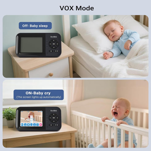 Envilink 2.8" 14h 1200ft Video Baby Monitor with App, Screen Battery, Sound Detection, Night Vision, Two Way Talk