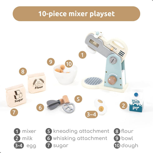Set 10 Set 3 4 5 UMU Wooden Mixer Play Pcs Kids Baking Toy with Mixing Bowl Whisk Ingredients & More Pretend Kitchen