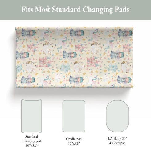 ZoUbqchY 32''16'' Watercolor Fairies Yellow Changing Pad Covers for Baby Girls Boys Pastel Princess Castle Floral Stars