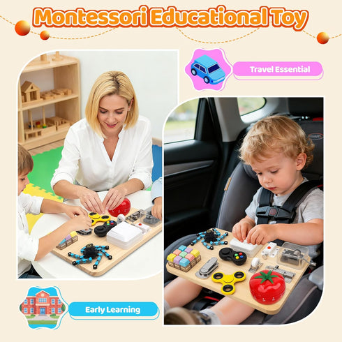Amarlozn 11 1 11" Busy Board Toy for Toddlers, in Wooden Montessori Educational Fidget Sensory Toy for Stress Relief