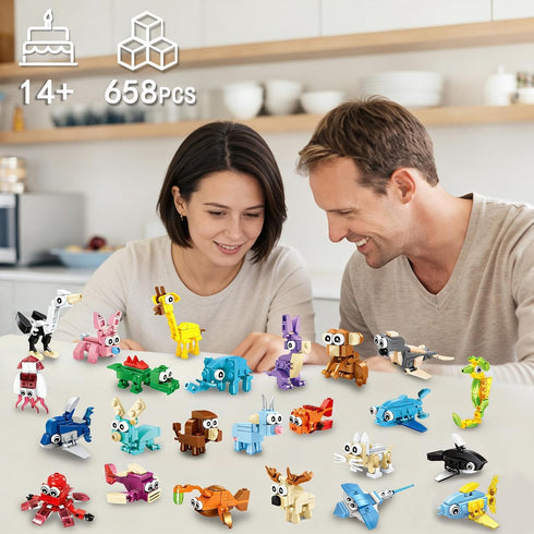 24 Pack Set 72 14+ HIGH GODO Party Favors Building - Kinds of Animals Building Blocks Toys Goodie Bag Stuffers Party