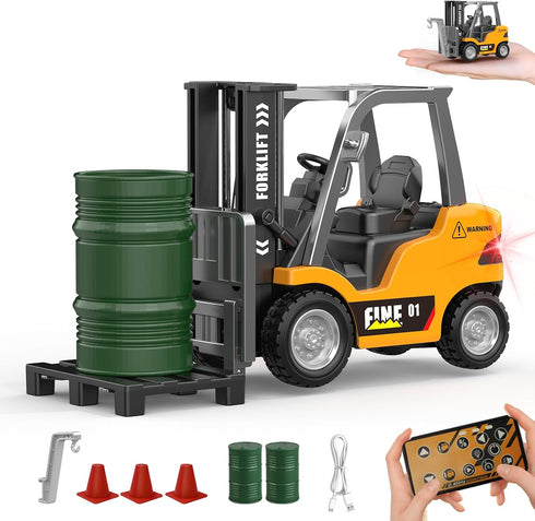 DAOGU mini RC Forklift Toy - 1:64 Alloy Remote Control Crane with Liftable
