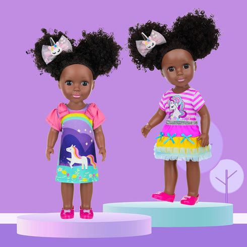 14 Inch Ecore Fun Black Doll with Black Baby Doll Clothes Accessories Including Dress, Top, Skirt, Shoes, Comb, Mirror