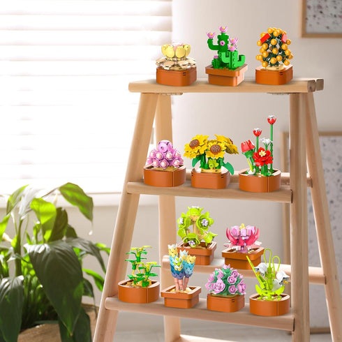 12 Flowers Succulents Mini Building Set, 1403PCS Botanical Collection for Home Décor, Creative Building Project for