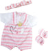 JC Toys Berenguer Boutique Baby Doll Outfit - Pink Stripes and White Overall Shorts, Includes Headband and Booties