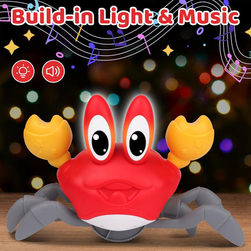 FunMission Tummy 3-6 3 7 8 9 Crawling Crab Baby Toy, Infant Time Toys for Year olds with Music and LED Light, Sensory