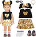 Micky Themed Cosplay Kit for 18 Inch Girl Dolls, Gold Accessories Including Bow Hairband, Dress & More
