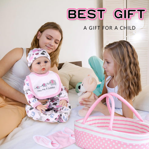 10Pcs 17-22 inch Set Reborn Baby Doll Clothes with Bassinet Blanket Diaper fit Reborn Dolls Cute Pink Baby Doll Clothes