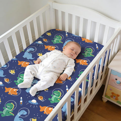 52x28 Inch JISEN Baby Crib Sheets Soft Breathable Space Dinosaurs Fitted Crib Sheets for Standard Crib and Toddler