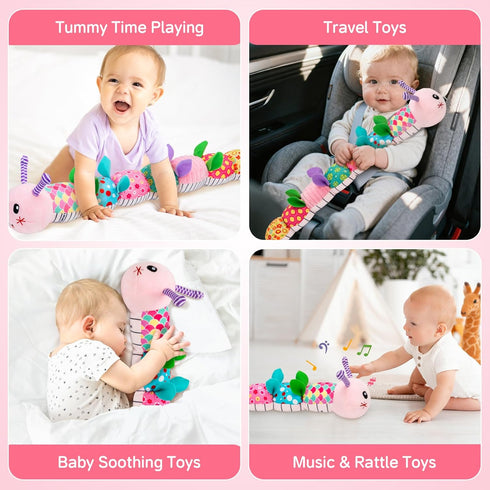 0-12 Tummy Baby Toys Months, Caterpillar Musical Plush Stuffed Toy for Infant, Animal Soft Rattle Sensory Toys