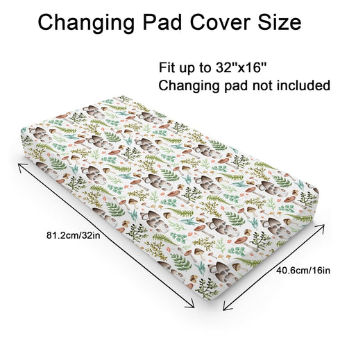 Woodland Mushroom Forest Changing Pad Covers Watercolor Mushroom Green Leaves Diaper Changing Table Sheets for Girl Boy Wild Plants Soft Breathable Stretch Fitted Baby Change Table Mats 32''x16''