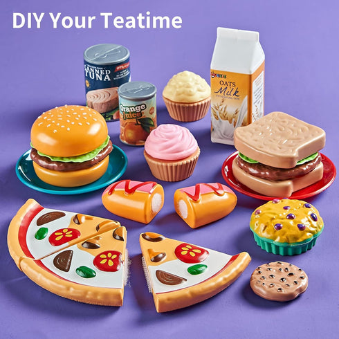 78Pc LAUGIGLE Pretend Play Food for Kids Kitchen, Cutting Toy Food with Storage Bag
