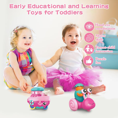 vusum 1 6-12-18 Months,1 1-3,1 2 3 4 Toddler Toys for Year Old Girl,Press to Go Car Baby Toys Year Old Girl Gifts Push