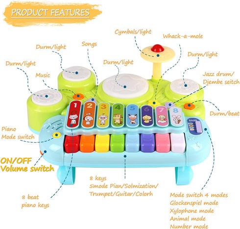 Baby Musical Toys 3 in 1 Piano Keyboard Xylophone Drum Set for 1 Year Old Girls Boys, Music Instrument Learning Toys