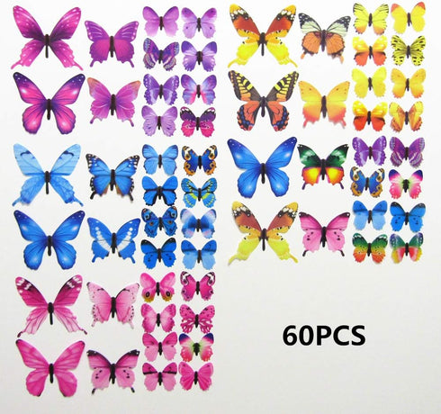 60PCS Butterfly Wall Decals, 3D Removable Mural Stickers for Kids Room Bedroom Decor, Green