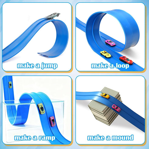 Vcsaq 15 Set 1/64th Flexible Race Track Toys for Kids, Ft Flex Tracks Starter with Strong Suction Cups - Compatible