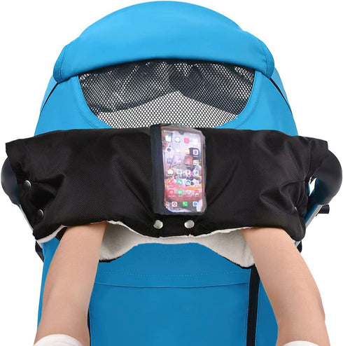Stroller Fleece Hand Muff Winter Anti-Freeze Gloves with Phone Holder for Pushchair Pram