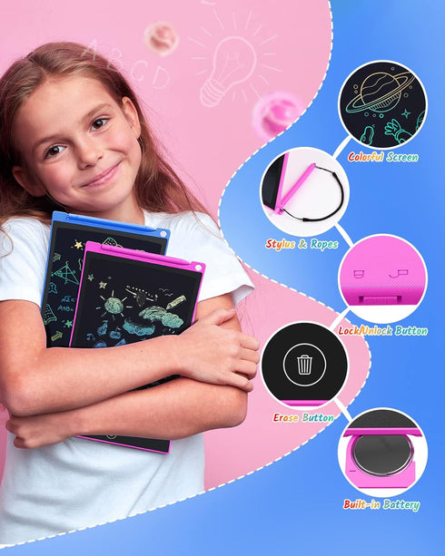 TECJOE 2 Pack LCD Writing Tablet, 8.5 Inch Colorful Doodle Board for Kids - Learning Toys Birthday Gifts