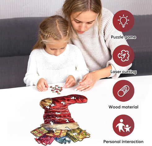 Wooden Puzzle for Adults, Christmas Boots Wooden Jigsaw Puzzles(11.1 * 11.2in-150pcs), Beautiful Wooden Puzzle with Box Birthday Gifts for Adults and Kids Family Game …