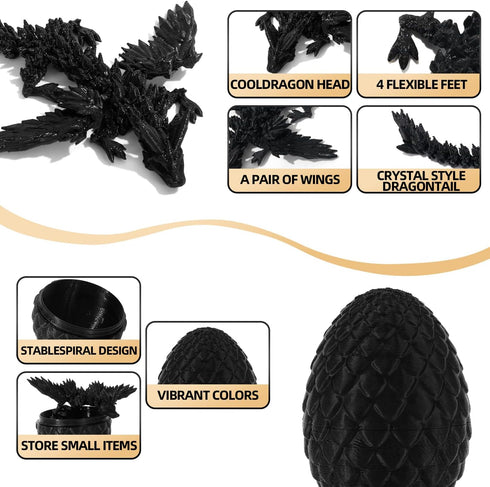 TXB3DOK 4PCS 3D Sets,Surprise Printed Dragon with Wings and Egg DND Dice Mini Mystery Dragon Egg, Cool Flexible Animals