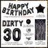 JOYMEMO 30th Birthday Decorations - Black Dirty Thirty Foil Balloon, Cake Toppers, Happy Birthday Banner, Star Confetti