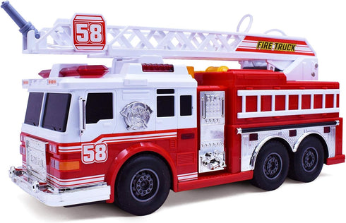 VEBO Fire Truck Motorized with Lights, Siren Sound, Working Water Pump, Rotating Rescue Ladder, Electric Fun Size 15"
