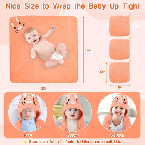 Sublaga 4 32x32 PCS Hooded Baby Towels, Soft Baby Towel, Absorbent Baby Bath Towel, Baby Towels and Baby Washcloths