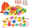 Montessori Educational Wooden Lacing Beads Toys for Toddler 3-5 Years Old, Farm Animals Fruits Vegetables Threading