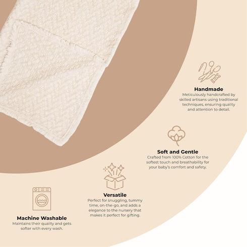 Crane Baby Oatmeal Boho Knit Blanket, Soft Cotton Nursery and Stroller Blanket, 100% Cotton, 30" x 40" by Crane Baby