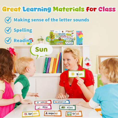 30 3-8 Word Family Build Book, Read and Rhyme Flip Activity Book, ABC Vocabulary Flash Cards CVC Words Reading Games