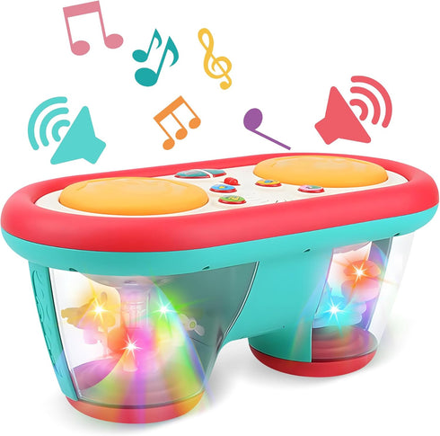 Baby Toys for 6-18 Months, Musical Drum, Light Up, Tummy Time, Baby