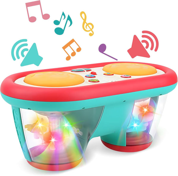 Baby Toys for 6-18 Months, Musical Drum, Light Up, Tummy Time, Baby
