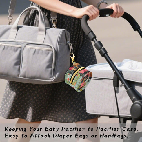 YETTASBIN Cute Dachshund Dog Portable Pacifier Holder Case with Metal Hook Buckle & Zipper for Diaper Bag and Stroller