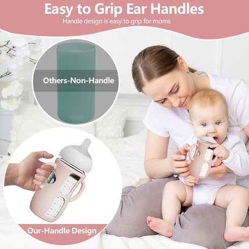 2 Pack 8 oz, Silicone Sleeves with Easy-Grip Handle for Avent Natural Glass Bottles, Anti Breakage Baby Bottle Holder